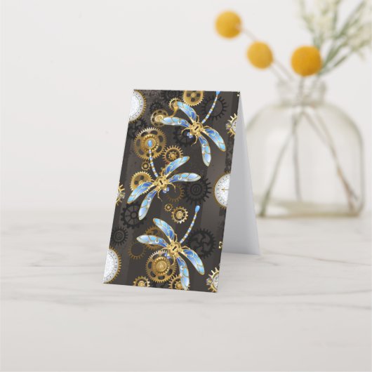 Steampunkdrachenfliegen auf braunem, gestreiften H Treuekarte (Rückseite)