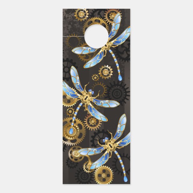 Steampunkdrachenfliegen auf braunem, gestreiften H Türanhänger (Vorderseite)