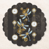 Steampunkdrachenfliegen auf braunem, gestreiften H Untersetzer (Vorderseite)