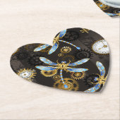Steampunkdrachenfliegen auf braunem, gestreiften H Untersetzer (angewinkelt)