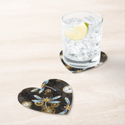 Steampunkdrachenfliegen auf braunem, gestreiften H Untersetzer (Vor Ort)