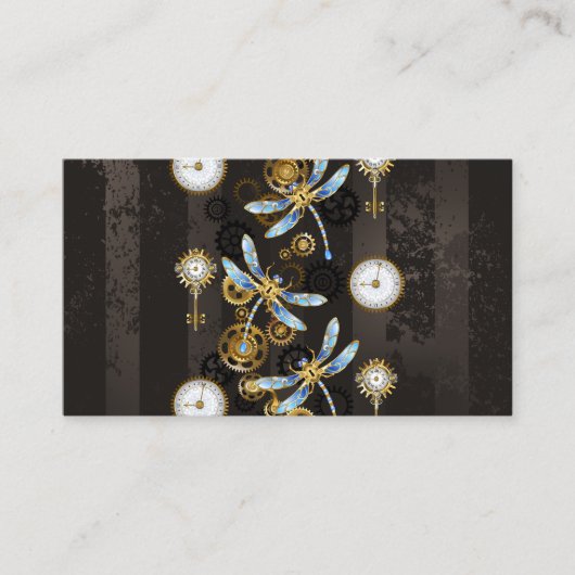 Steampunkdrachenfliegen auf braunem, gestreiften H Visitenkarte (Vorderseite)