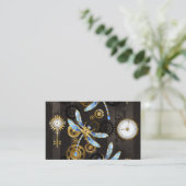 Steampunkdrachenfliegen auf braunem, gestreiften H Visitenkarte (Stehend Vorderseite)