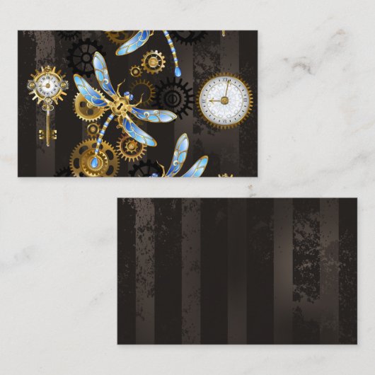 Steampunkdrachenfliegen auf braunem, gestreiften H Visitenkarte (Vorne/Hinten)