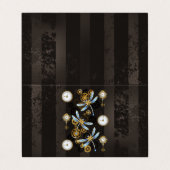 Steampunkdrachenfliegen auf braunem, gestreiften H Visitenkarten (Außenseite Aufgefaltet)