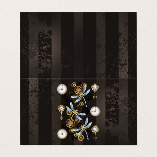 Steampunkdrachenfliegen auf braunem, gestreiften H Visitenkarten (Außenseite Aufgefaltet)