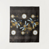 Steampunkdrachenfliegen auf braunem, gestreiften H Wandteppich (Vorderseite)