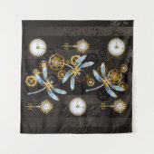 Steampunkdrachenfliegen auf braunem, gestreiften H Wandteppich (Vorderseite (Horizontal))