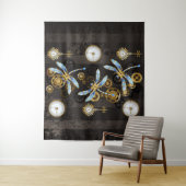 Steampunkdrachenfliegen auf braunem, gestreiften H Wandteppich (Beispiel)