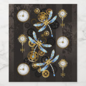 Steampunkdrachenfliegen auf braunem, gestreiften H Weinetikett (Einzelnes Label)