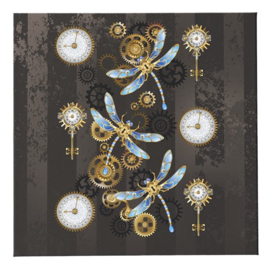 Steampunkdrachenfliegen auf braunem, gestreiften H Würfel (Rechts)