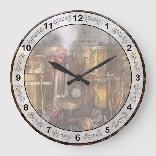 Steampunken - Rohrleitungs- und Vertilgungsgeräte Große Wanduhr (Vorderseite)