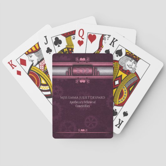 Steampunken, rosa Herz mit Monogramm-Typenschild Spielkarten (Rückseite)