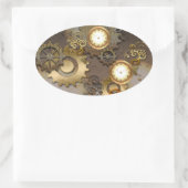 Steampunken, Uhren und Gänge Ovaler Aufkleber (Tasche)