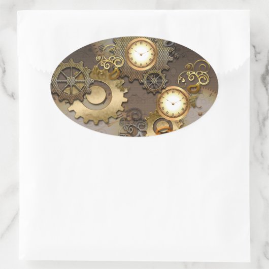Steampunken, Uhren und Gänge Ovaler Aufkleber (Tasche)