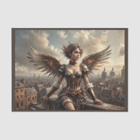 Steampunkengel in Viktorianischer Landschaft Seidenpapier (Vorderseite)