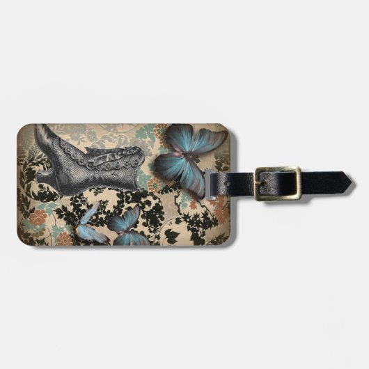 Steampunker Blumenschmetterling Vintager Viktorian Gepäckanhänger (Vorderseite horizontal)
