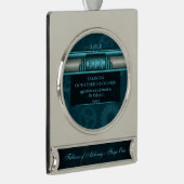 Steampunker, eisblaue und aquamarine Zahnräder, Mo Banner-Ornament Silber (Rechts)