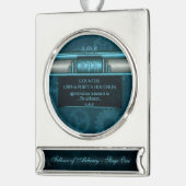 Steampunker, eisblaue und aquamarine Zahnräder, Mo Banner-Ornament Silber (Links)