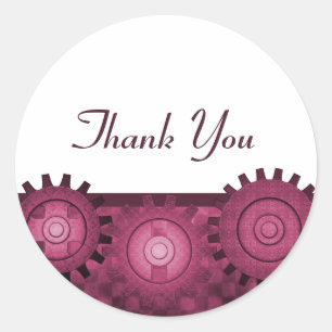 Steampunker Gears Danke Stickers, Pink Runder Aufkleber