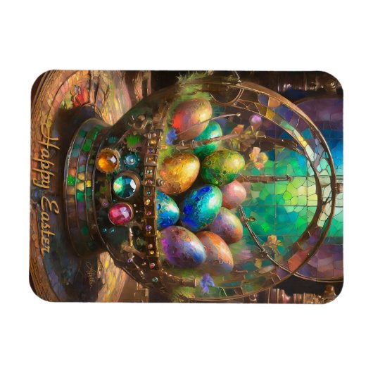 Steampunker Osterfarbene Eier im Korb Magnet (Horizontal)