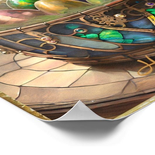 Steampunker Ostern Bunny und farbenfrohe Eier im K Poster (Ecke)