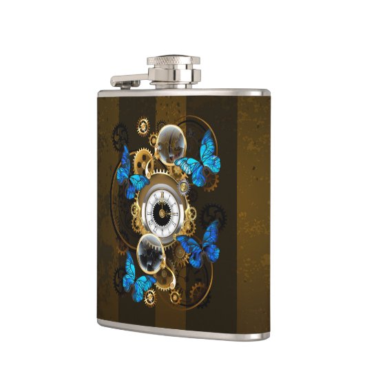 Steampunker und Blauer Schmetterling Flachmann (Links)