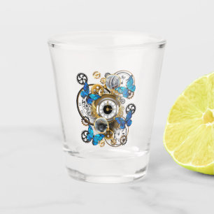 Steampunker und Blauer Schmetterling Schnapsglas