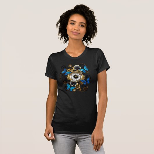 Steampunker und Blauer Schmetterling T-Shirt (Vorne ganz)