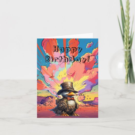 Steampunkerente vor einer Explosion des Cartoon Dankeskarte (Vorderseite)