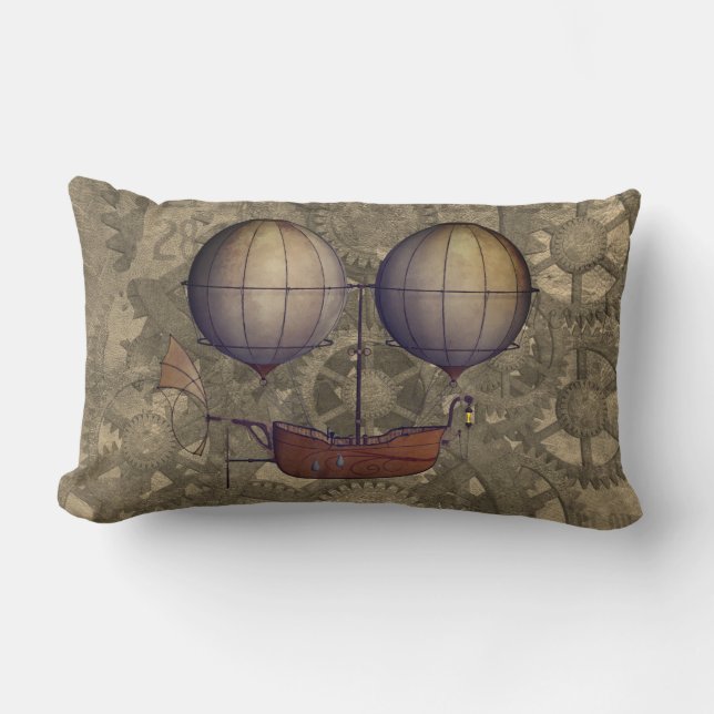 Steampunkflugzeug starrbar Blimp & Cogs Lendenkissen (Vorderseite)