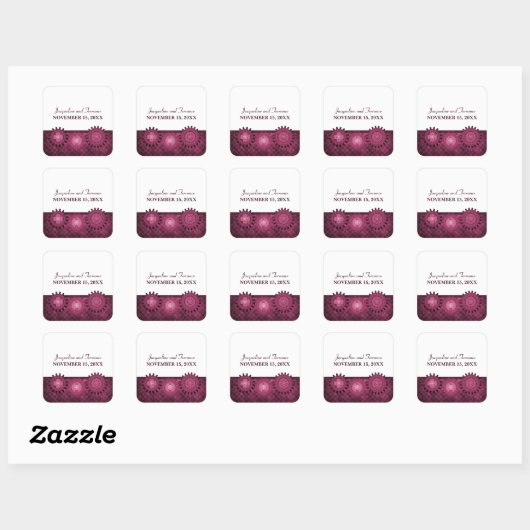 Steampunkgears Hochzeitskleber, rosa Quadratischer Aufkleber (Blatt)