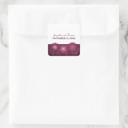 Steampunkgears Hochzeitskleber, rosa Quadratischer Aufkleber (Tasche)