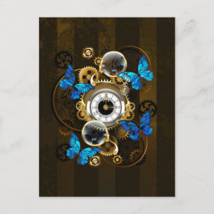 Steampunkgeere und blaue Schmetterlinge Ankündigungspostkarte