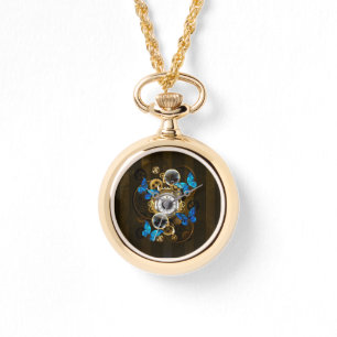 Steampunkgeere und blaue Schmetterlinge Armbanduhr