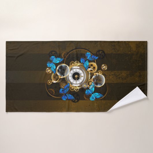 Steampunkgeere und blaue Schmetterlinge Badehandtuch (Badehandtuch)