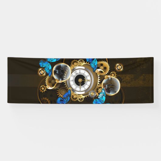 Steampunkgeere und blaue Schmetterlinge Banner (Horizontal)