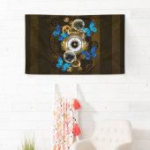 Steampunkgeere und blaue Schmetterlinge Banner (Insitu)