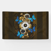 Steampunkgeere und blaue Schmetterlinge Banner (Horizontal)