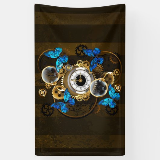 Steampunkgeere und blaue Schmetterlinge Banner (Vertikal)