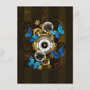 Steampunkgeere und blaue Schmetterlinge Begleitkarte