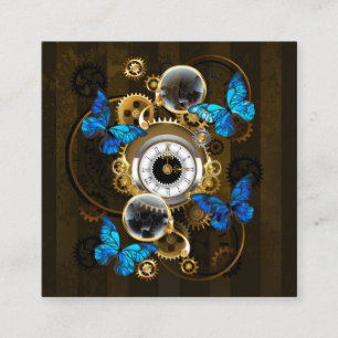 Steampunkgeere und blaue Schmetterlinge Begleitkarte