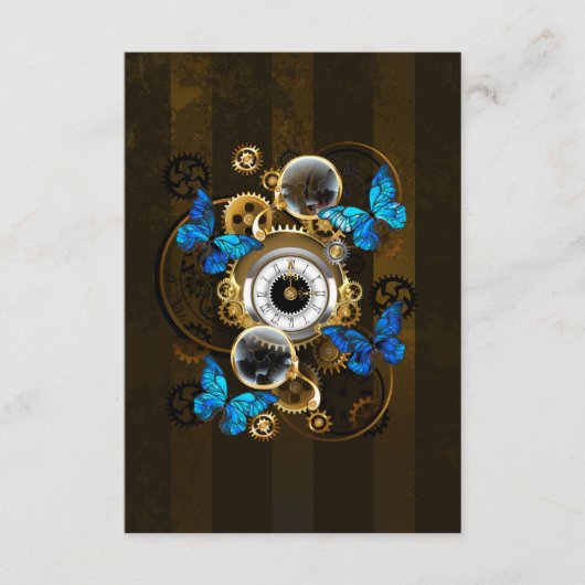 Steampunkgeere und blaue Schmetterlinge Begleitkarte (Vorderseite)