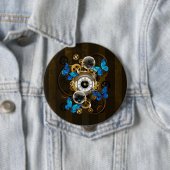 Steampunkgeere und blaue Schmetterlinge Button (Beispiel)