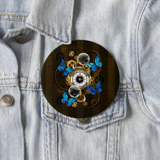 Steampunkgeere und blaue Schmetterlinge Button (Beispiel)