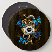 Steampunkgeere und blaue Schmetterlinge Button (Vorne & Hinten)
