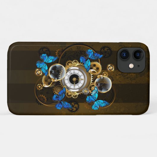 Steampunkgeere und blaue Schmetterlinge Case-Mate iPhone Hülle (Rückseite (Horizontal))