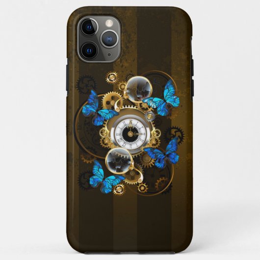 Steampunkgeere und blaue Schmetterlinge Case-Mate iPhone Hülle (Rückseite)
