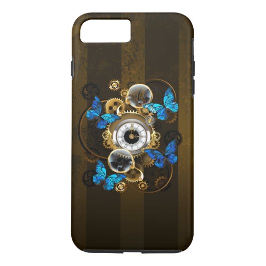 Steampunkgeere und blaue Schmetterlinge Case-Mate iPhone Hülle (Rückseite)