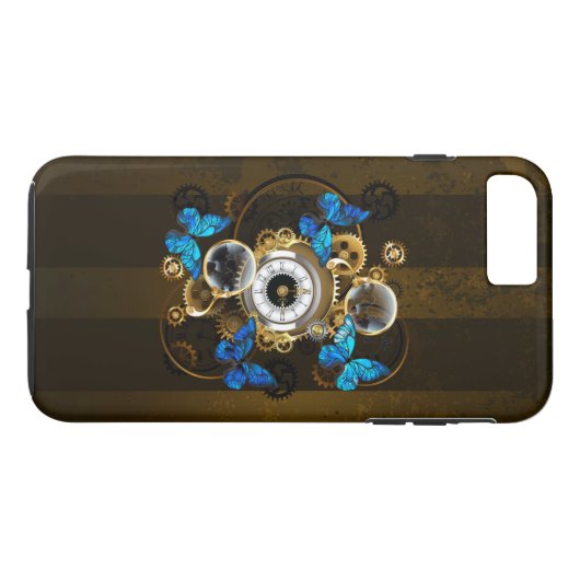 Steampunkgeere und blaue Schmetterlinge Case-Mate iPhone Hülle (Rückseite (Horizontal))